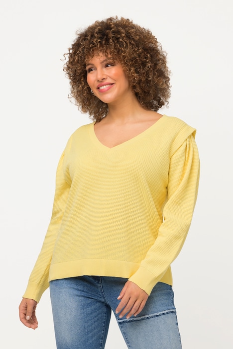 Pullover, Strukturstrick, V-Ausschnitt, Langarm