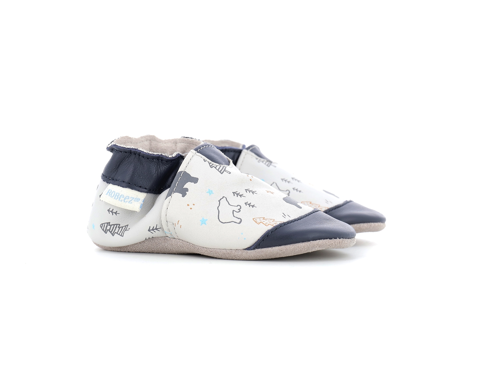 Robeez-WINTERING BEAR Cuir Gris Bleu