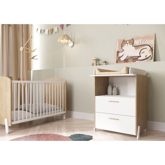 Naili Commode à langer 2 tiroirs   Chêne hamilton / blanc        de               CBA Meubles