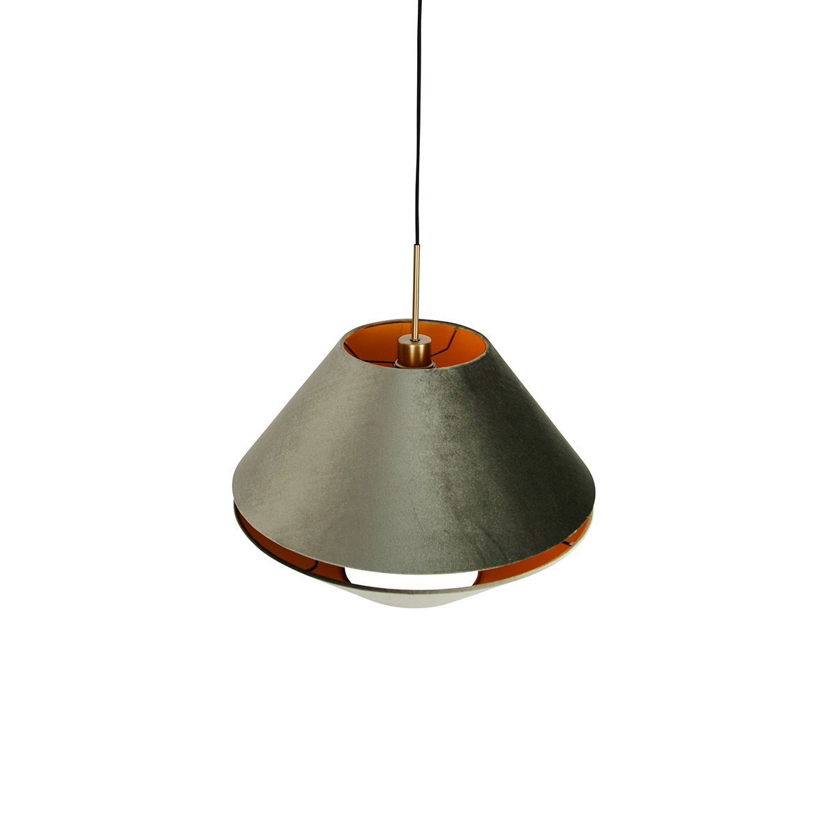 Moderne hanglamp brons met dubbele velours kap groen - Combi 1