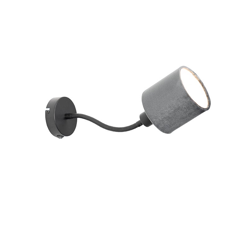 Zwarte wandlamp met grijze schakelaar en flexibele arm - Merwe