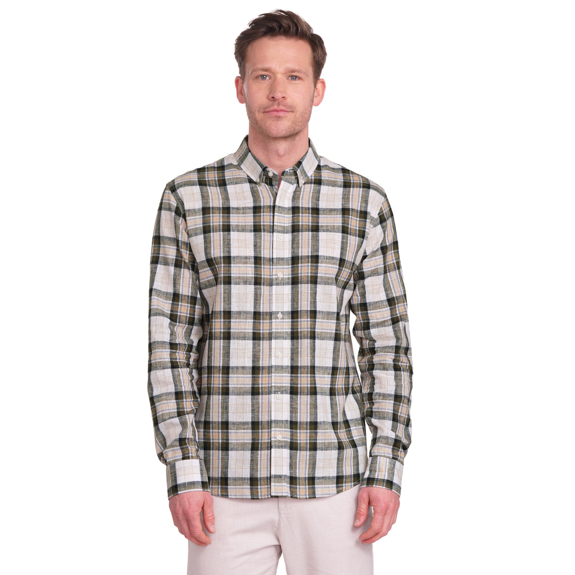 VanVaan Herren Leinen-Hemd mit Karo-Muster weiss / bunt