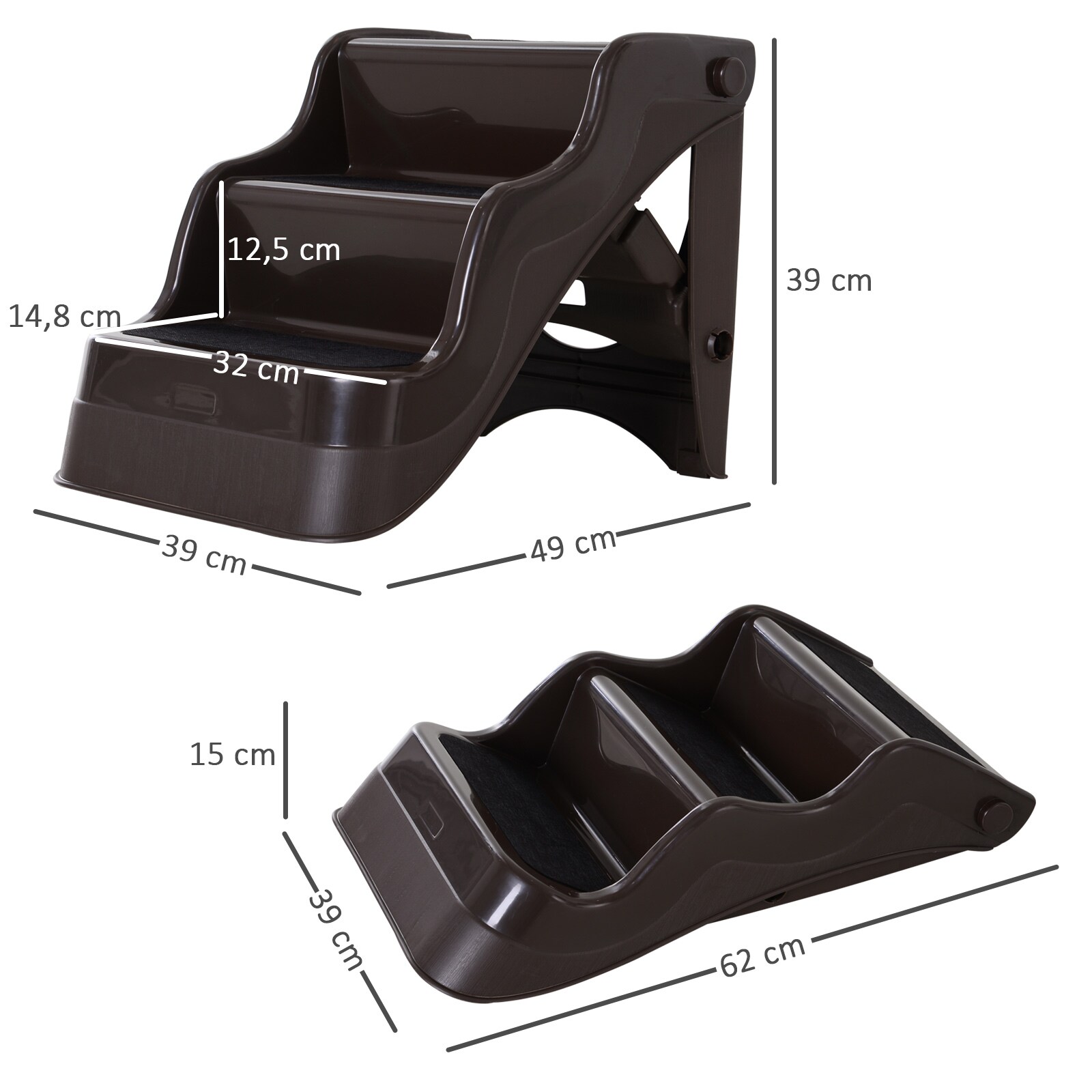 PawHut Haustiertreppe klappbar dunkelbraun 49 x 39 x 39 cm