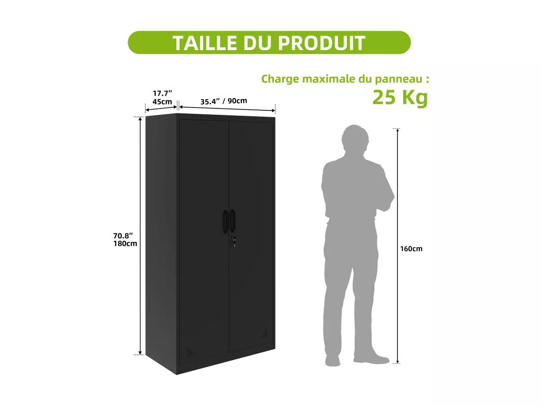 YITAHOME Armoires de Rangement de Bureau, Acier allié, Noir