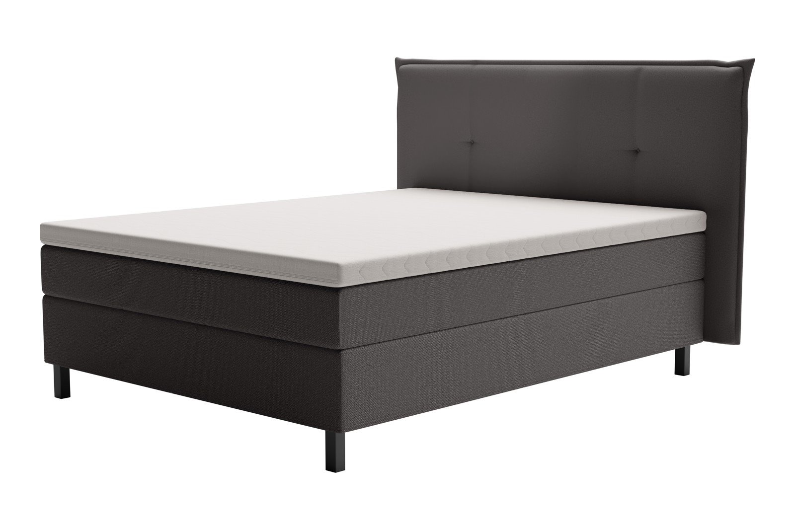 XOV Premium 15 Kontinentalseng 180x210 cm i tekstil storm 97 grå, medium/fast med Premium 15 overmadrass og sort firkantede ben, gavl selges separate
