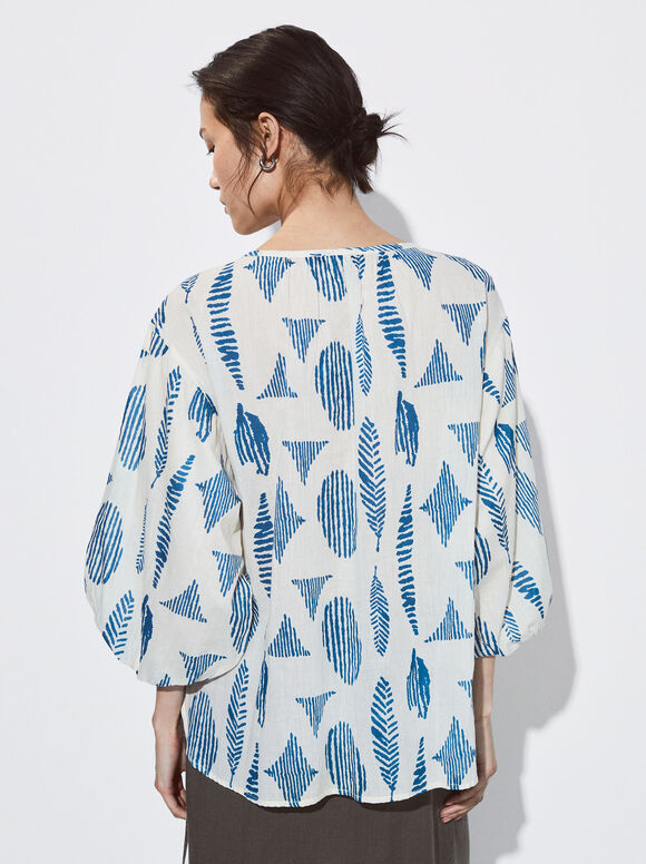 Camisa estampada com mangas bufantes - Off-White