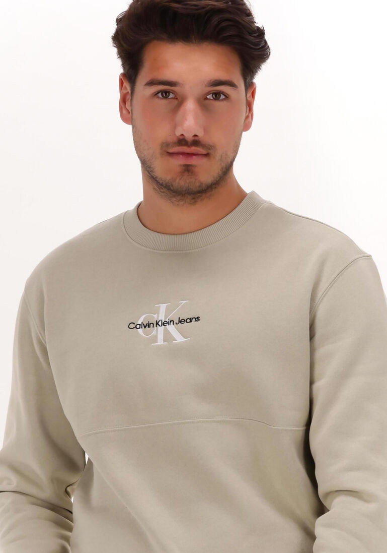 CALVIN KLEIN zand calvin klein sweater monogram logo crew neck