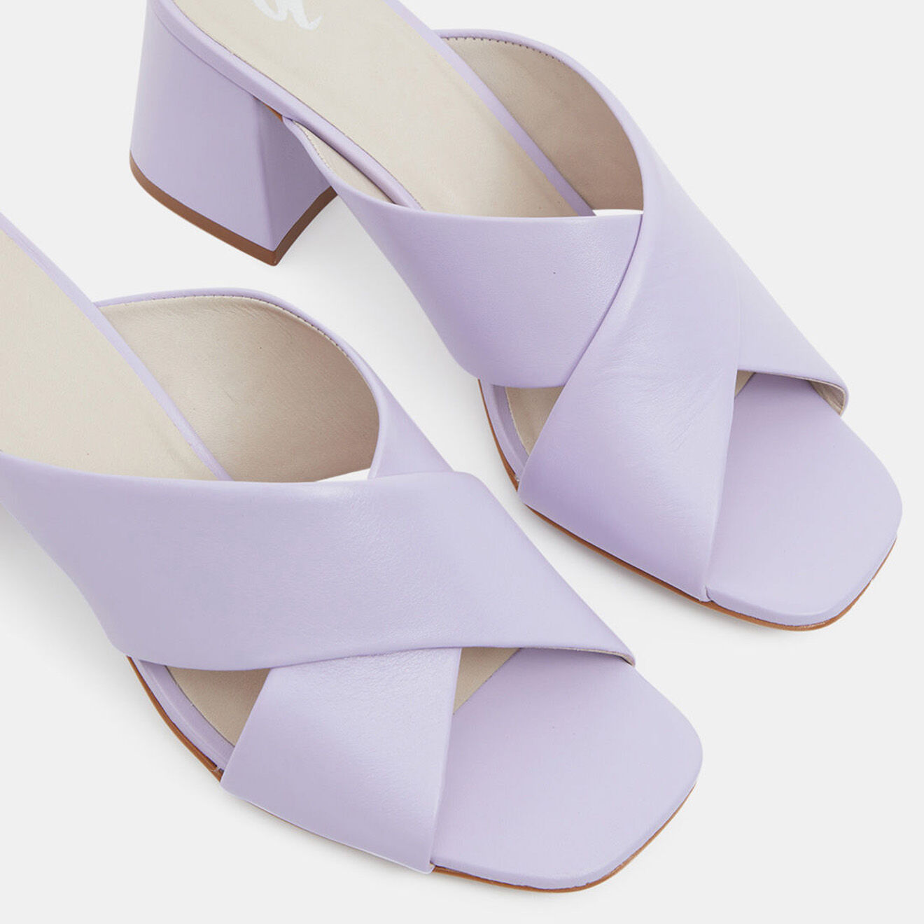 Galeries Lafayette Mules croisées en Cuir violet clair - Talon 6 cm