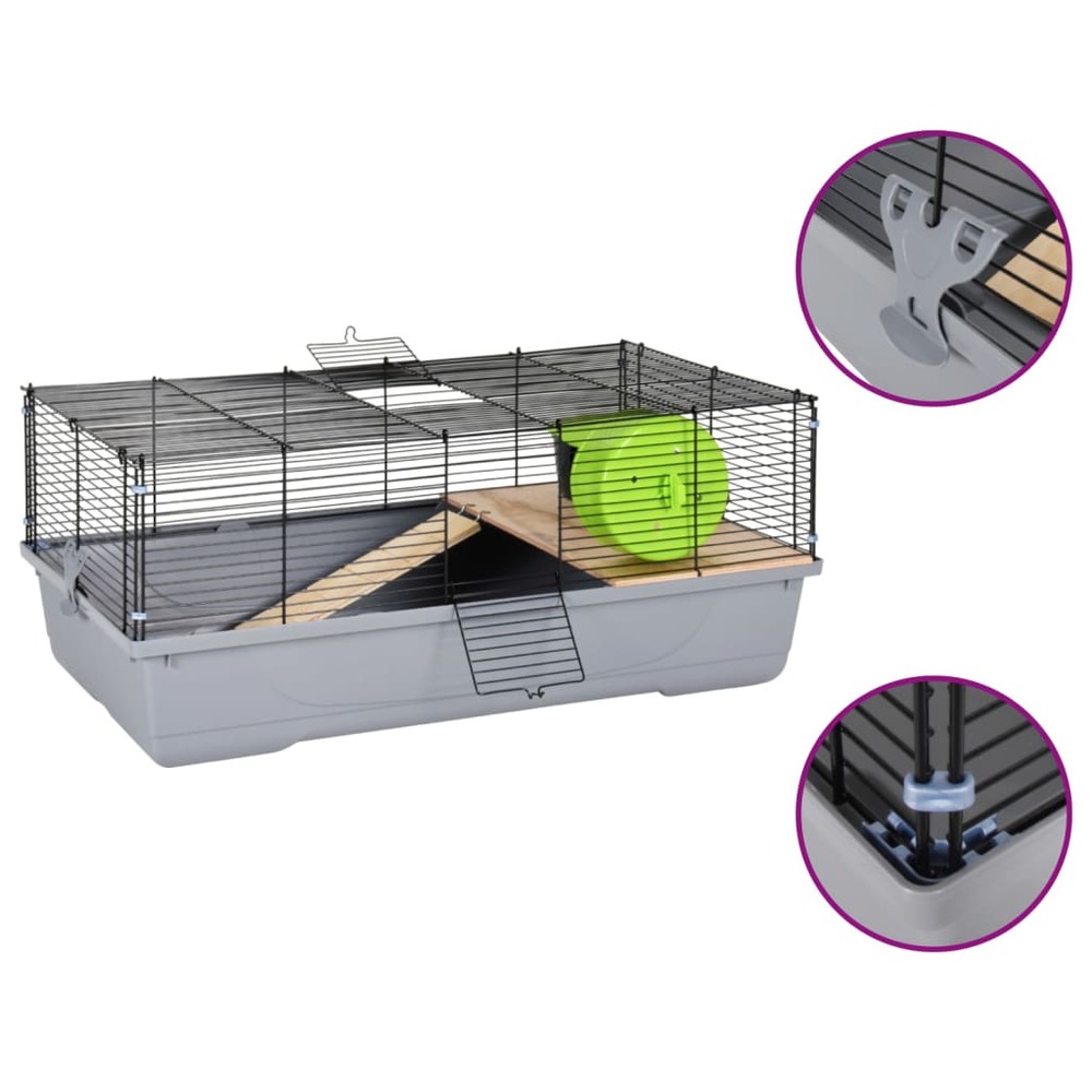 Cage pour hamsters gris 80x45x34 cm polypropylène et métal