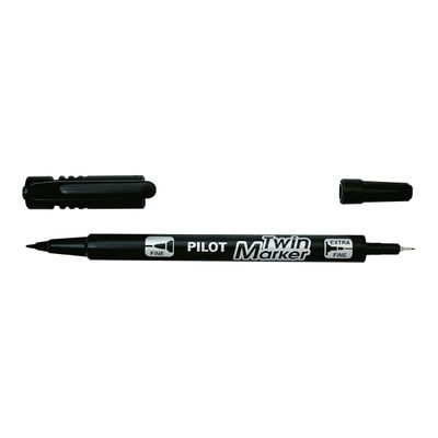 Pilot TWIN MARKER - Pack de 10 marqueurs permanents - double pointe fine et extra fine - noir
