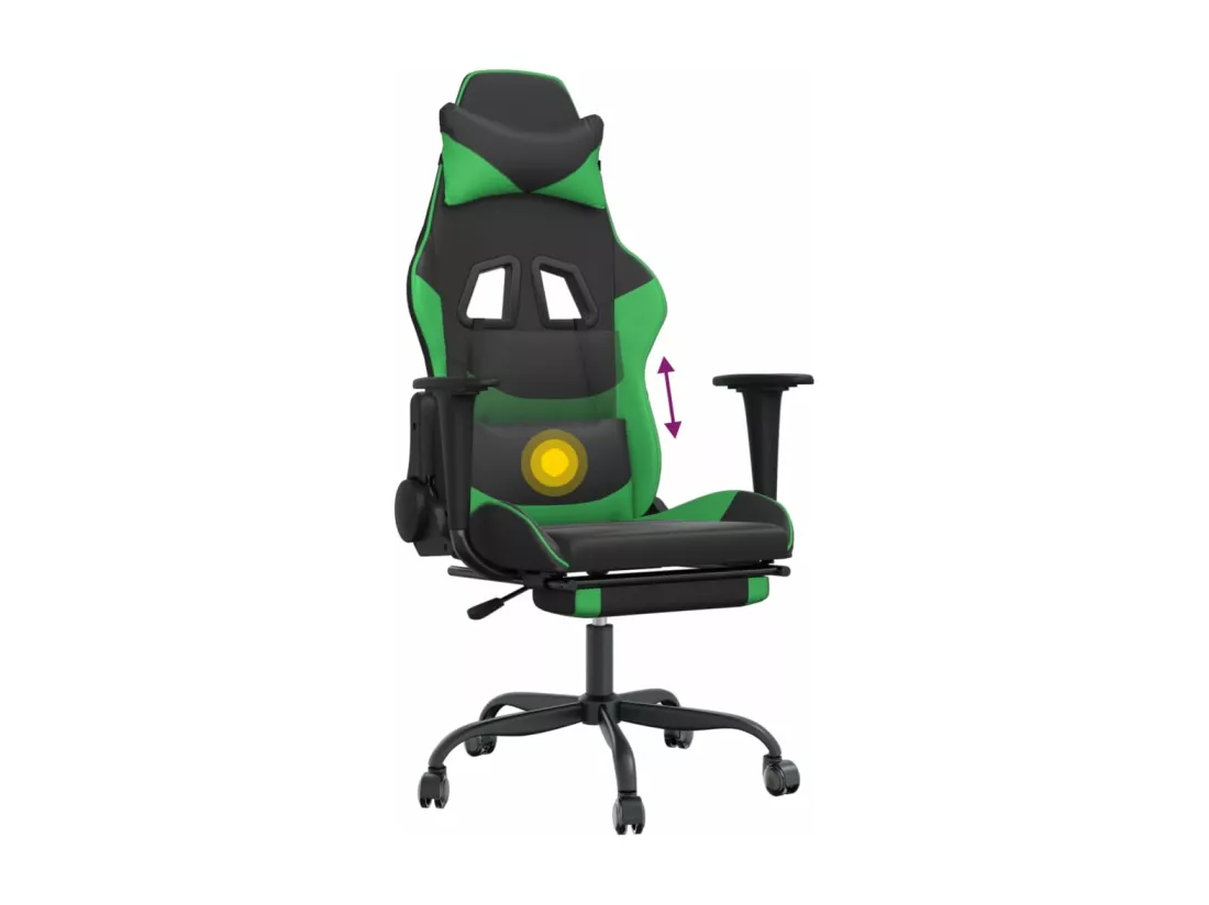 Chaise de jeu de massage et repose-pied Noir et vert Similicuir