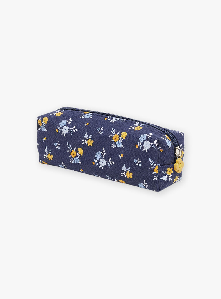 Trousse scolaire bleu marine à imprimé fleuri