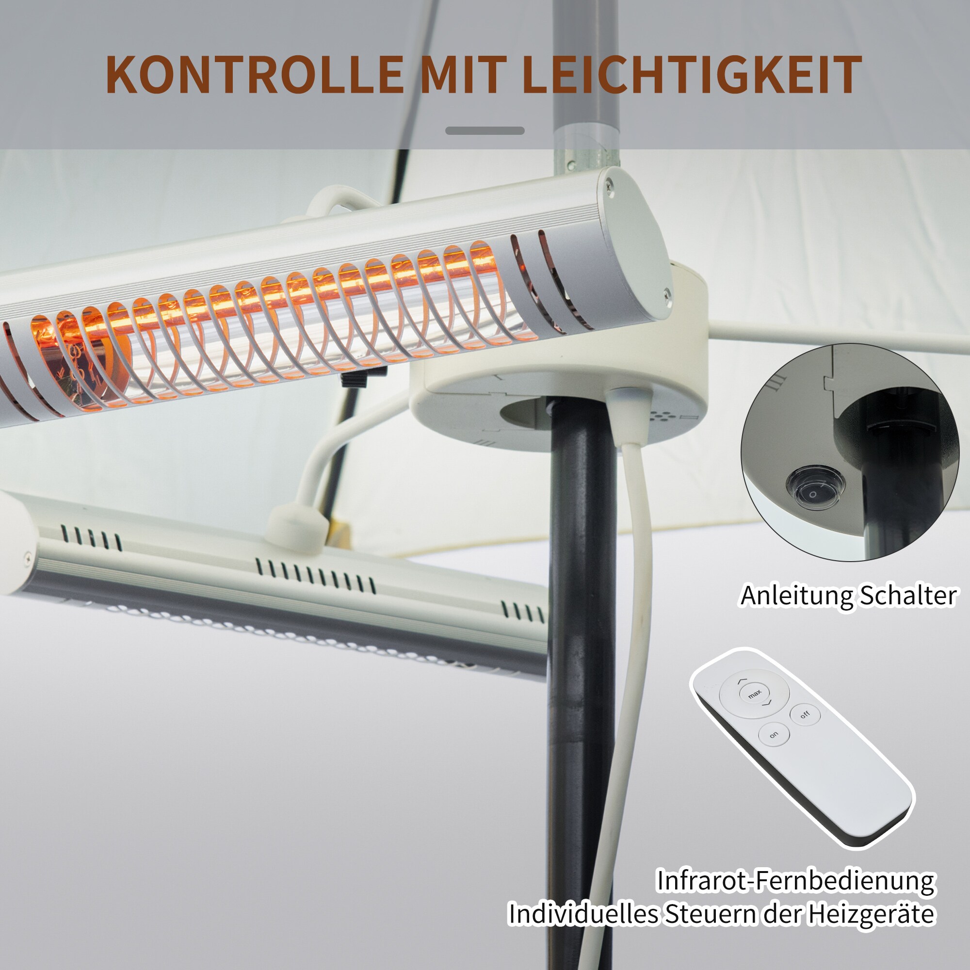 Outsunny Heizstrahler mit Fernbedienung silber 87L x 75B x 22H cm