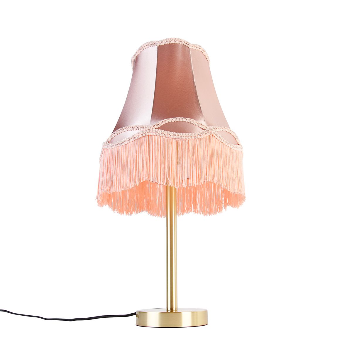 Klassieke tafellamp messing met granny kap roze 30 cm - Simplo