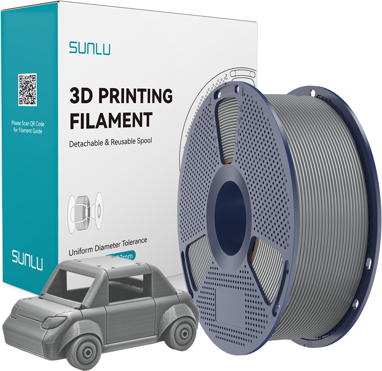 SUNLU  PETG Grey, 1,75 mm / 1000 g    Zähes, leicht zu druckendes PETG Filament