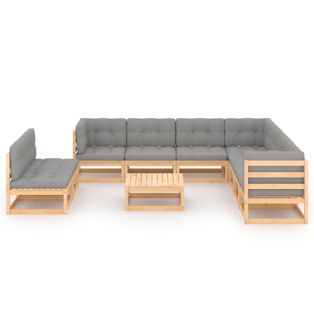 Salon de jardin meuble d'extérieur ensemble de mobilier 10 pièces avec coussins bois de pin massif