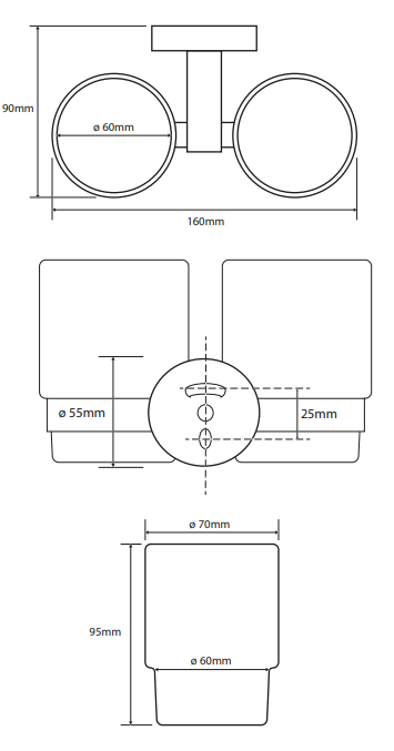 Sapho X-Round dubbele glashouder chroom