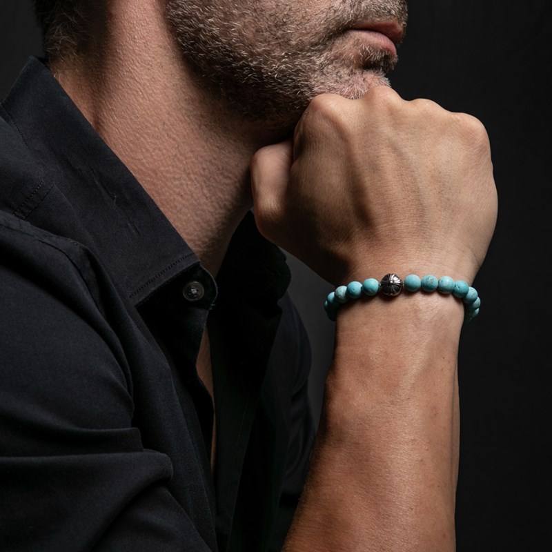 Bracelet Boules Turquoise Pierres Naturelles Croix Rock-Small-16cm