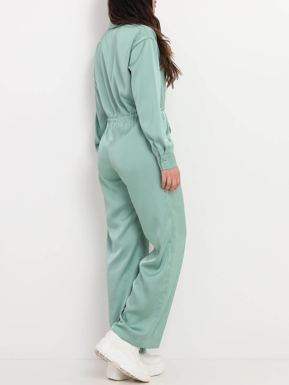 Combinaison satinée à pantalon évasé- Vert