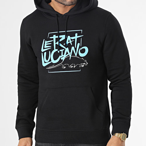 Sweat Capuche Logo Noir Bleu Clair Blanc