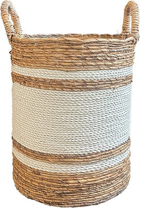Van der Leeden plantenmand Abaca naturel / wit D 34 H 40 cm