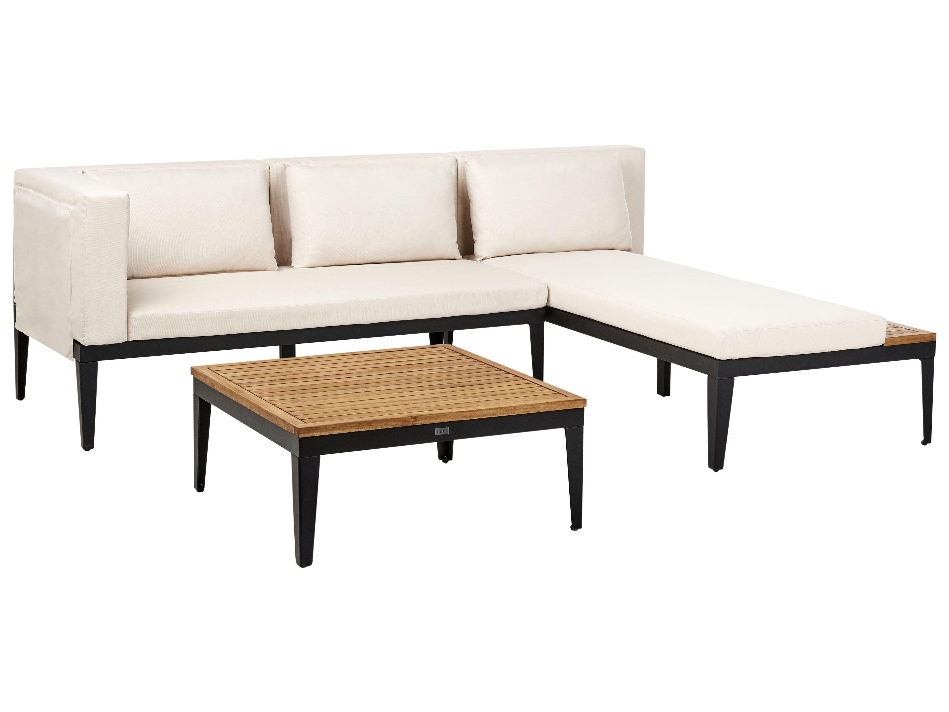 Tuin hoekloungeset met tafel 3-zits BRACCIANO linkszijdig Gecertificeerd acaciahout Lichtbeige