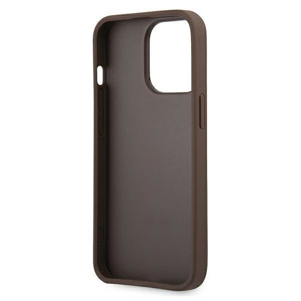 iPhone 13 Pro Leder Hardcase Hülle Metall Logo (GUHCP13L4GMGBR) - Braun / Gold