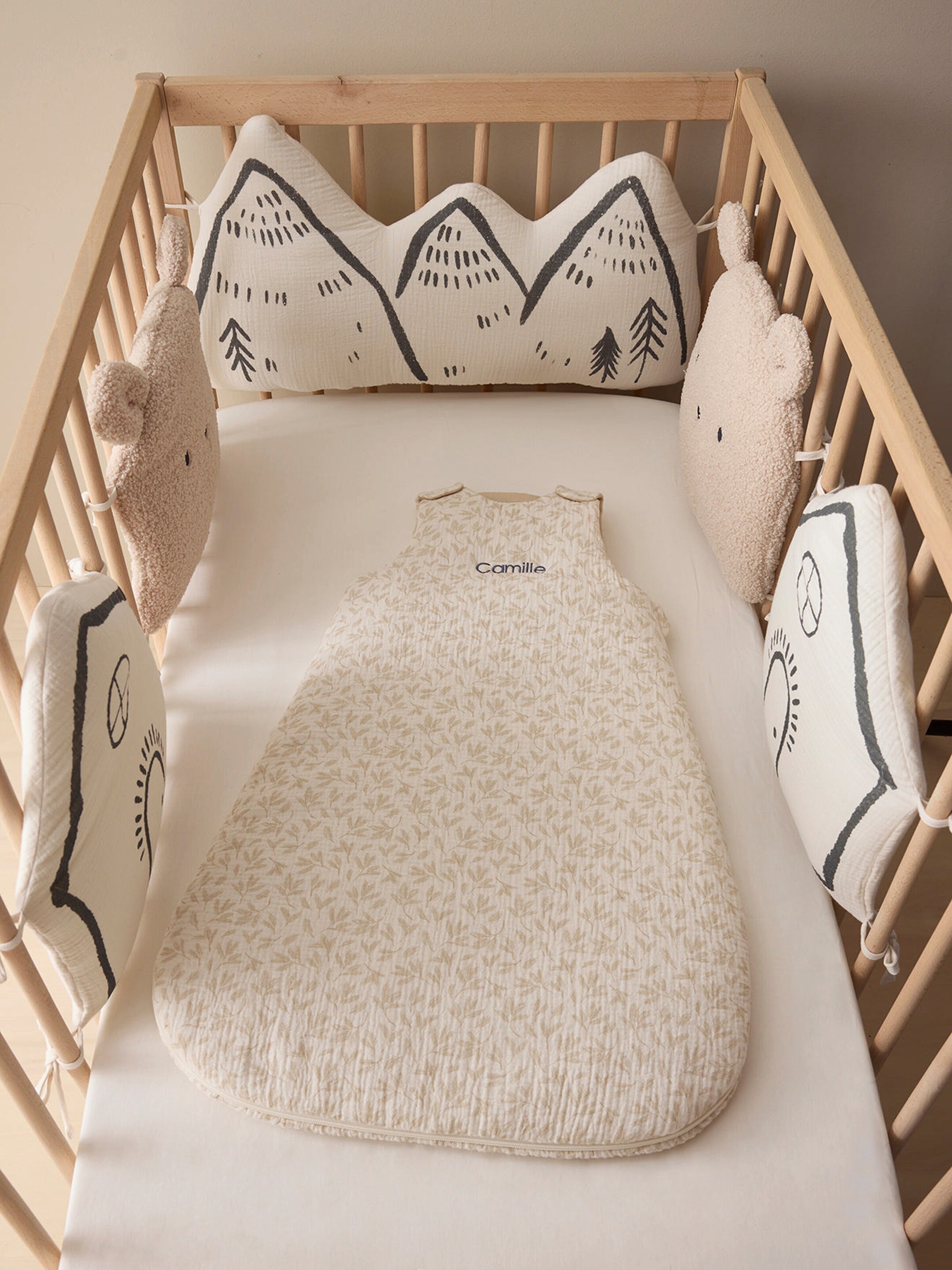 Vertbaudet Ärmelloser Baby Schlafsack HYGGE beige bedruckt