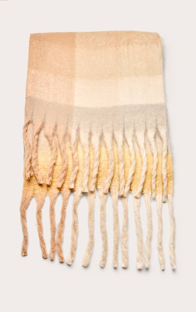 Moutarde Écharpe Couverture À Carreaux Avec Détails Pompons