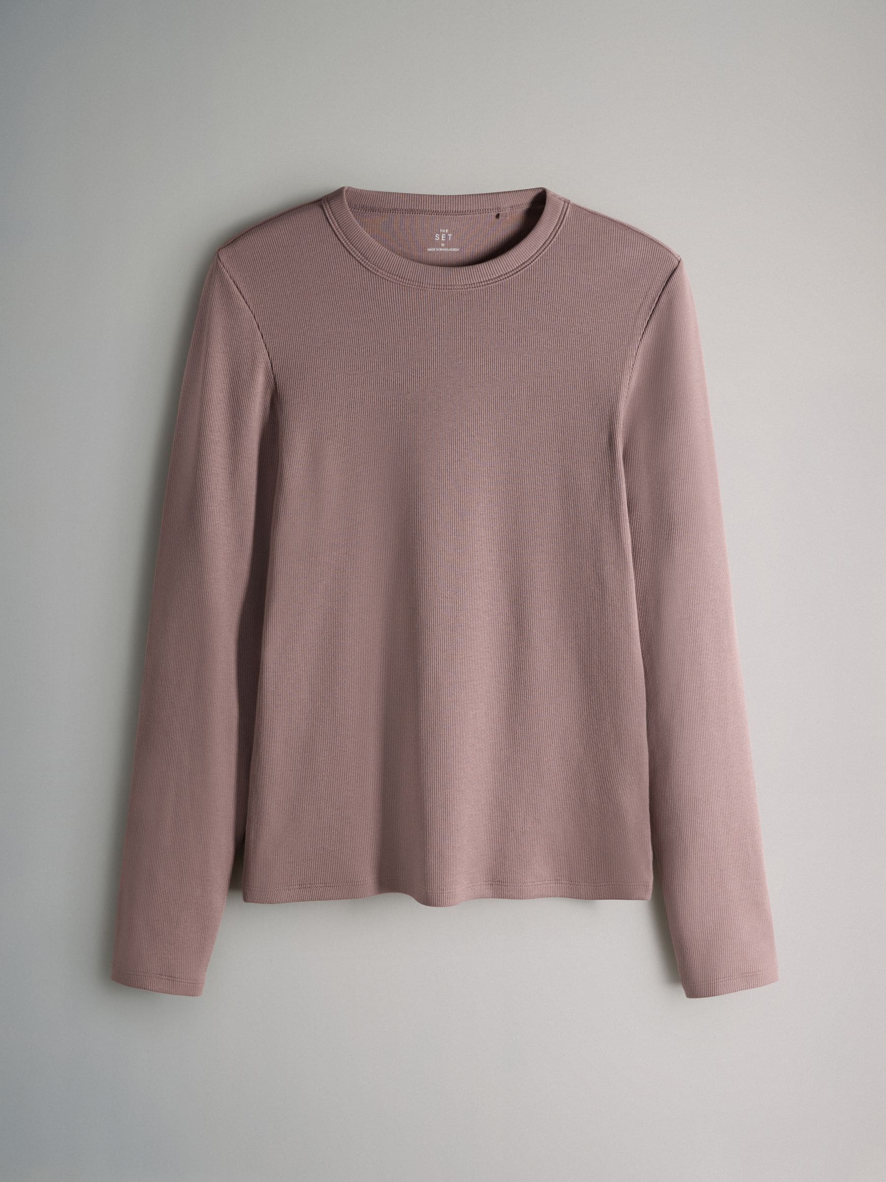 Mauve/Bessen/Luipaard/Zwart/Crème - The Set van 5 geribbelde T-shirts met lange mouwen