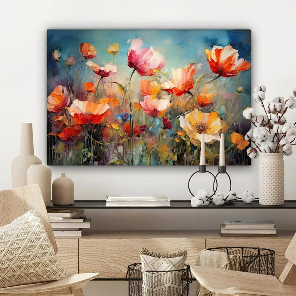 MuchoWow Canvas Schilderij 90x60cm Bloemen Watercolor Kunst