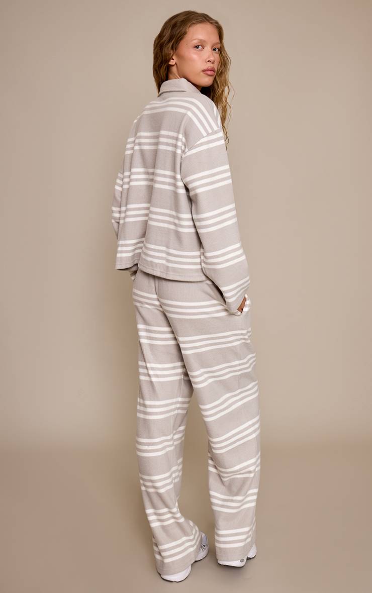 Gris Pantalon Large Ultra Doux À Rayures