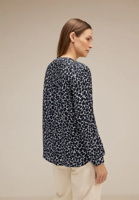 Minimalmuster Satin Bluse - deep blue