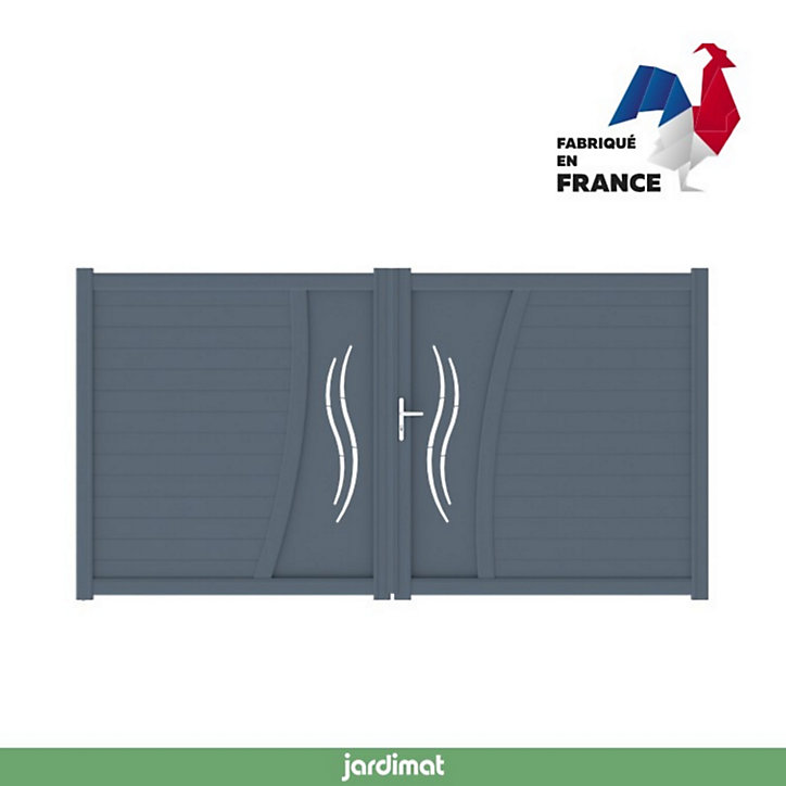 Portail Jardimat battant aluminium Emagny gris anthracite - 350 x h.180 cm