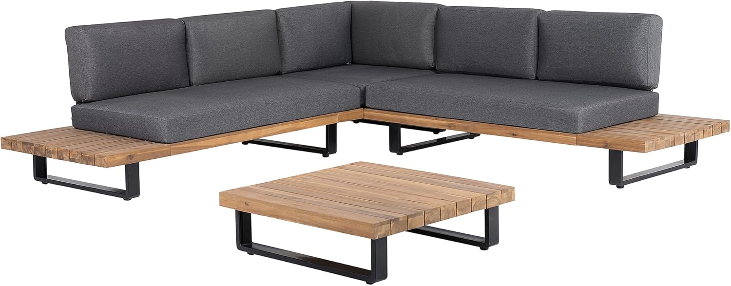 Beliani Lounge Set 5-Sitzer FSC Akazienholz Hellbraun mit Auflagen grau Modern Mykonos