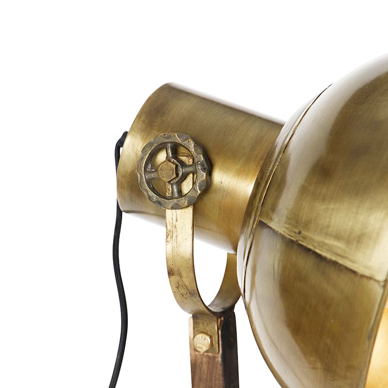 Industriele vloerlamp brons met mango hout - Mangoes