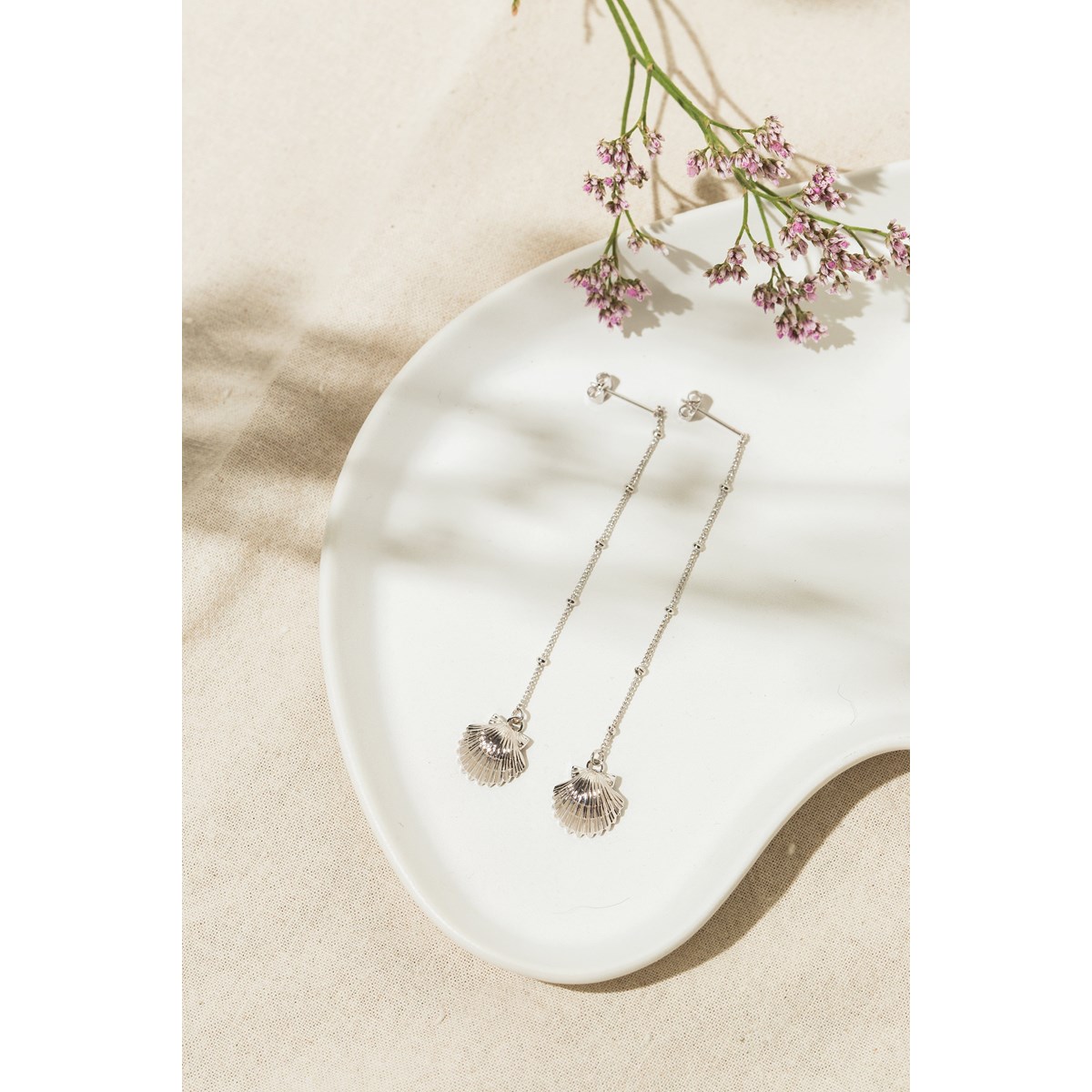 boucles d'oreilles pendantes coquillages plaqué argent - NÉRÉE