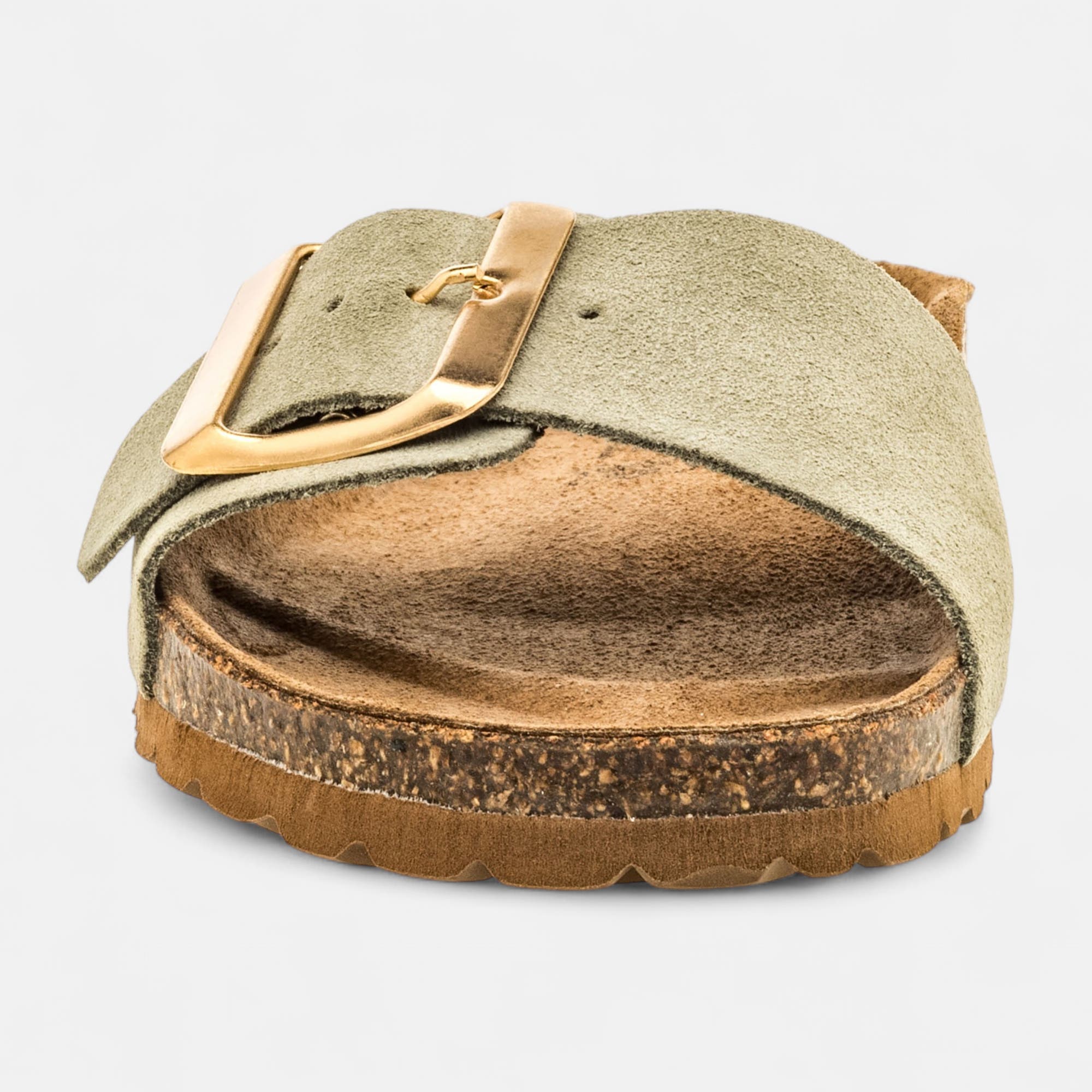 Mules semelle liège Femme en cuir vert clair