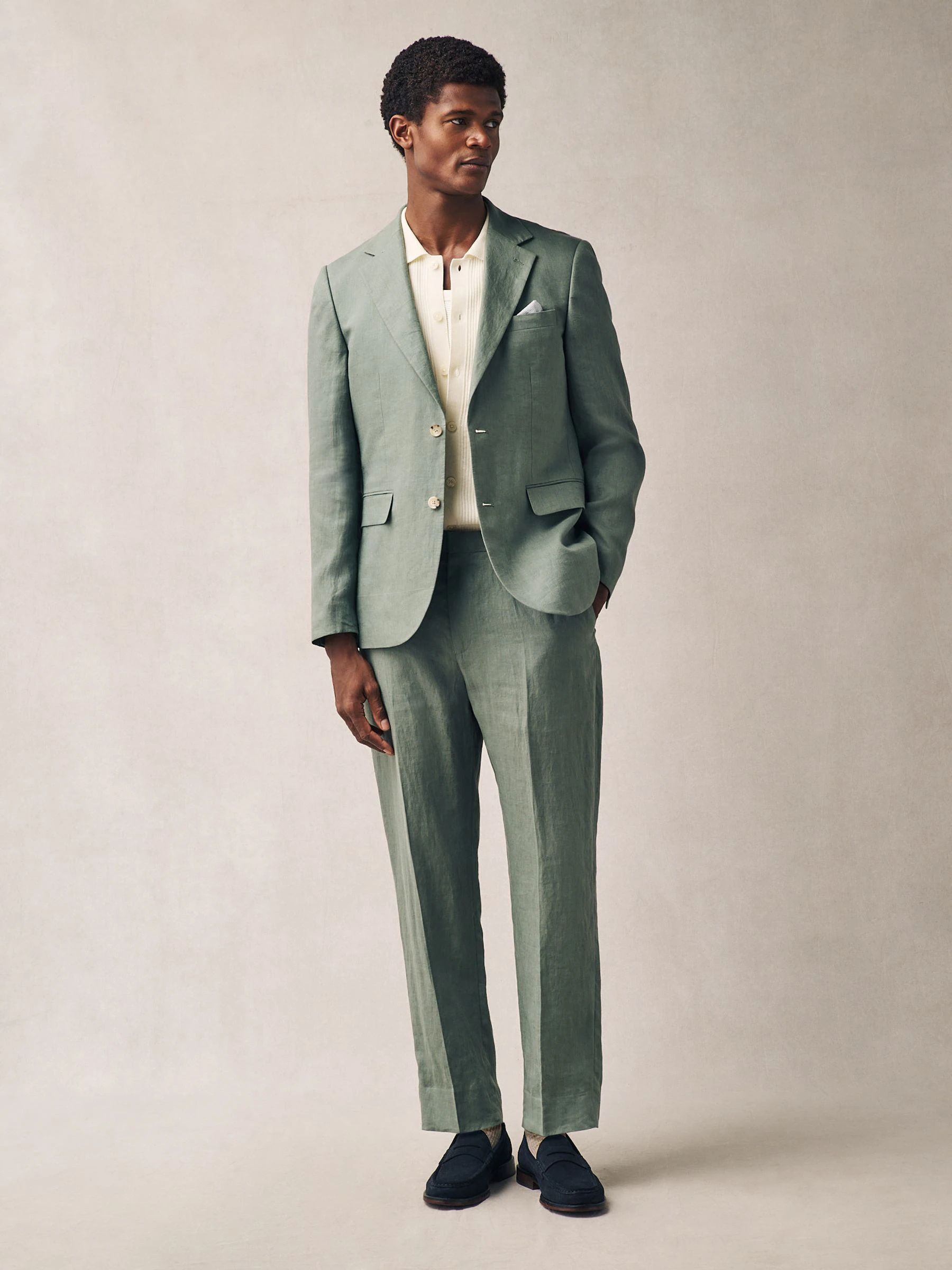 Groen - Slim-fit linnen kostuum: jasje