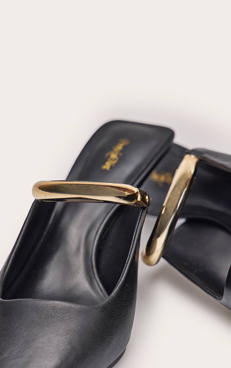 Noir Mules À Talons Bout Pointu Synthétiquecuir Avec Détail Doré