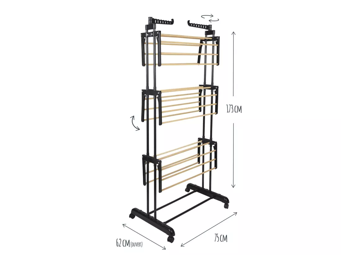 Etendoir Effet Bois 3 Etages 73x64x173cm