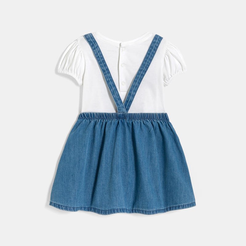 Jupe à bretelles en denim bleu et t-shirt blanc bébé fille Bleu