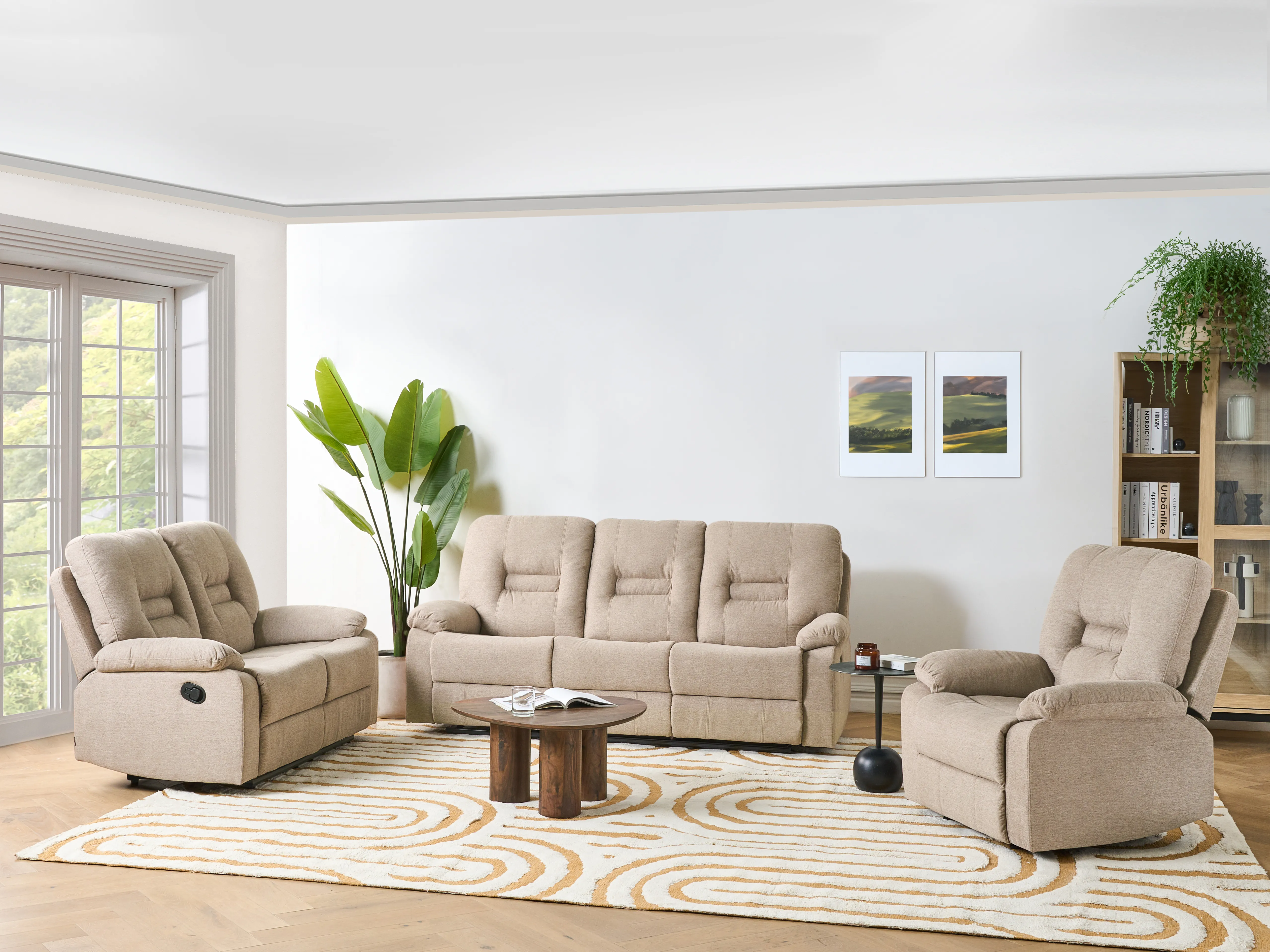 Handmatig verstelbare bank 3-zits BERGEN Stof Beige