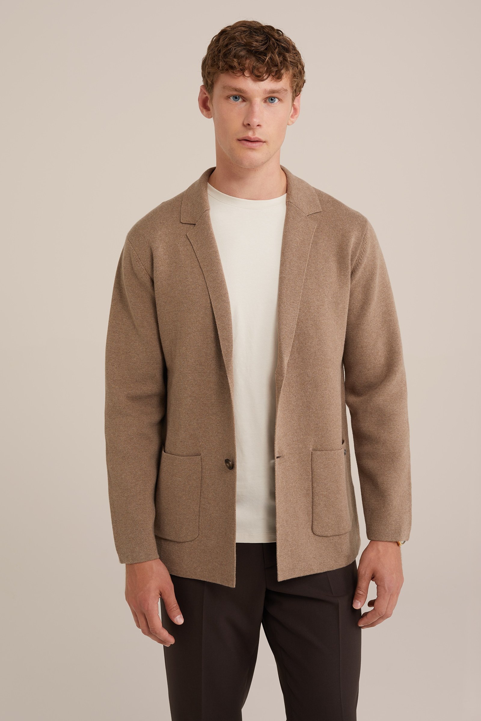 fijngebreide blazer WE Fashion Lichtbruin
