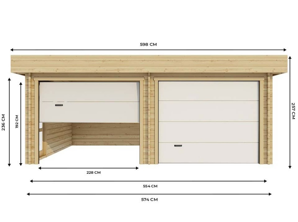 Garage bois 2 voitures chavagnac - epaisseur des murs : 44mm - portes sectionnelles - porte de service - fenêtres double vitrage