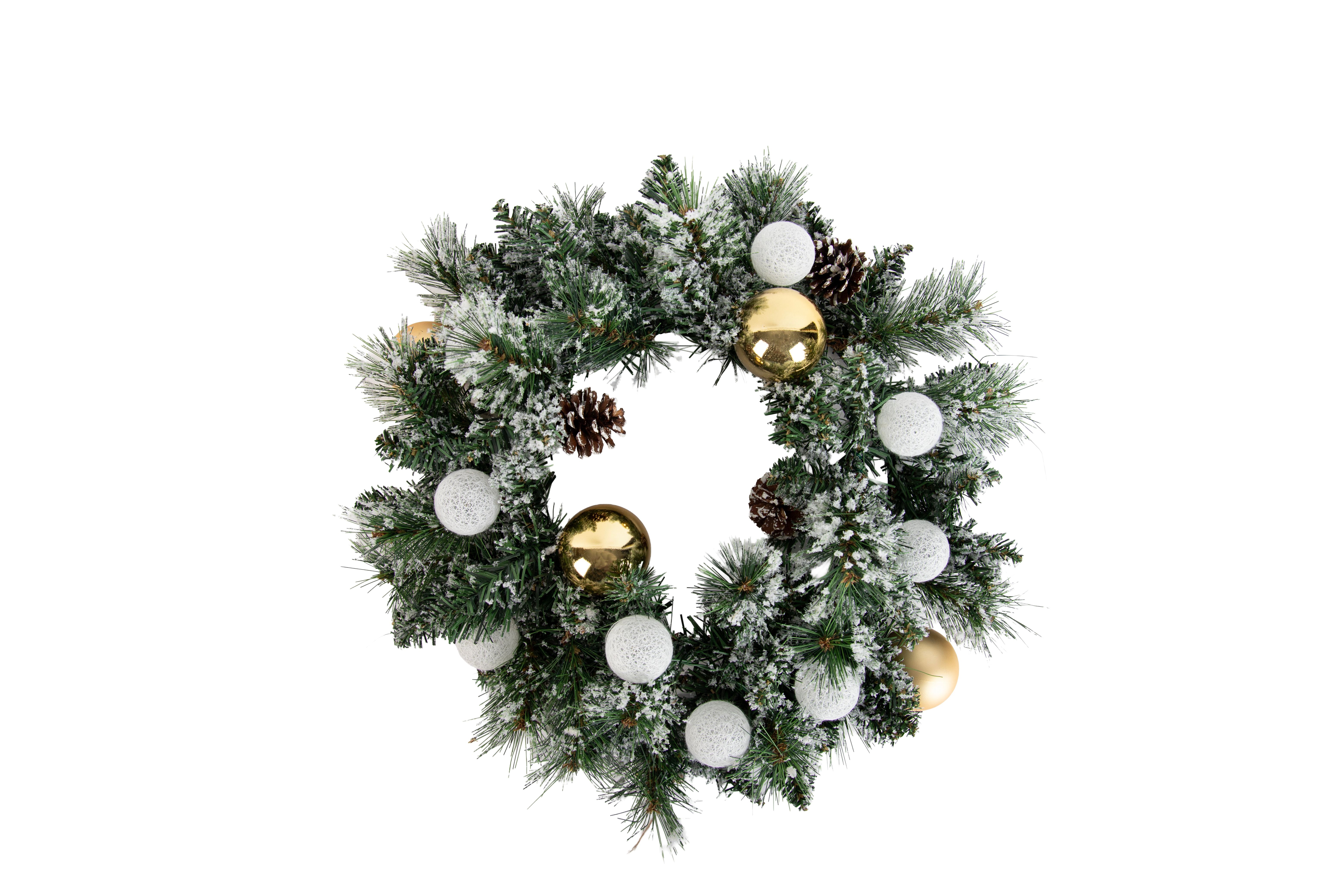 Kerst krans wit met goud 45cm incl. LED met timer - Jack