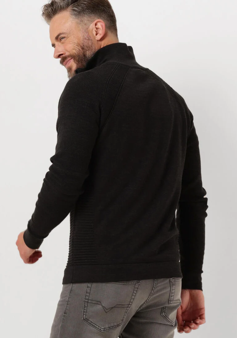 CAST IRON zwarte cast iron trui half zip collar cotton heather plated half zip