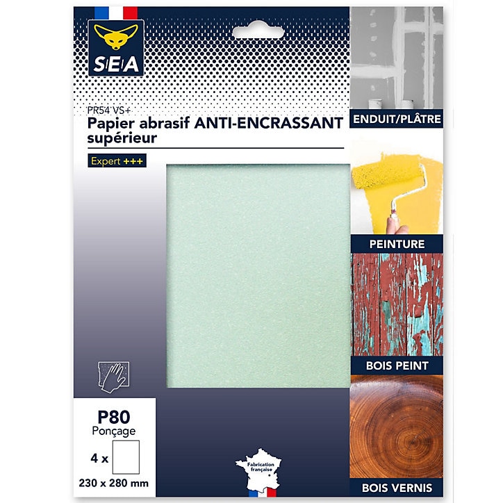 Feuilles abrasives anti-encrassant SEA grain 80, lot de 4