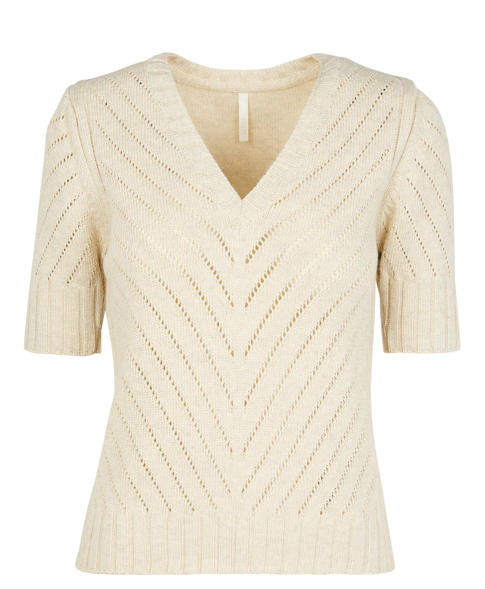 Pull col V en coton mélangé| Blanc