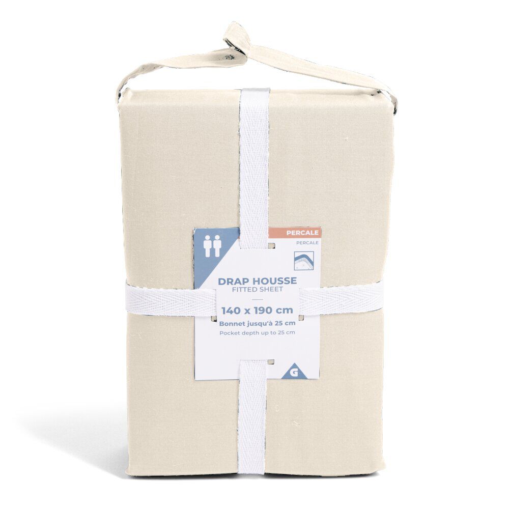 Drap housse 140x190cm 100% coton percale beige